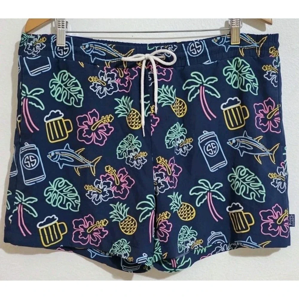 Simply Southern Navy Neon Print Swim Trunks Shorts Mens Sz‎ M